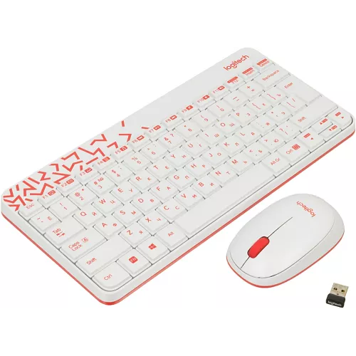 Клавиатура + мышь Logitech MK240 клав:белый/красный мышь:белый/красный USB беспроводная slim Multimedia (920-008160)