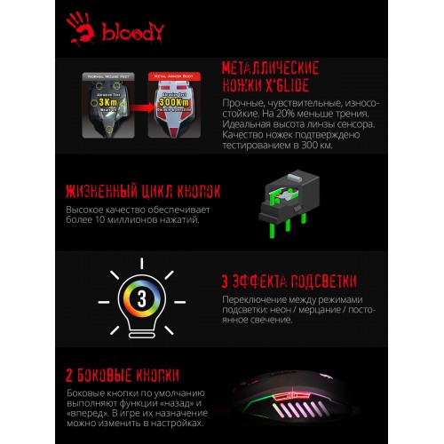 Мышь A4Tech Bloody Q51 черный/рисунок оптическая 6200dpi USB 8but