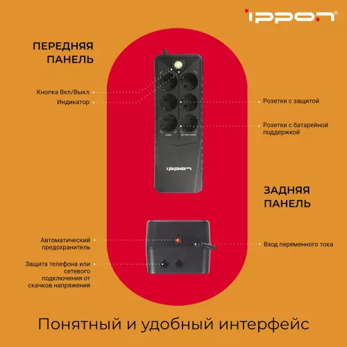 Источник бесперебойного питания Ippon Back Verso 600 300Вт 600ВА черный