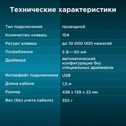 Клавиатура Оклик 180M черный USB (943626) кабель 1.6м