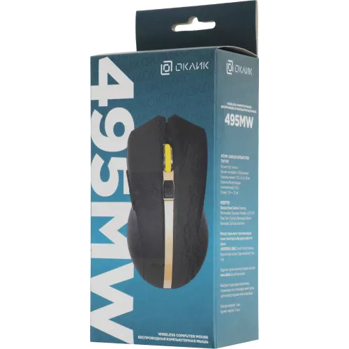 Мышь Оклик 495MW черный/золотистый оптическая 1600dpi беспров. USB для ноутбука 6but (998168)
