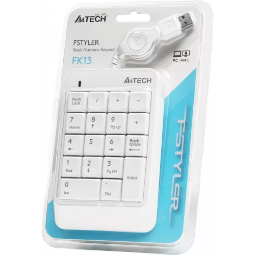 Числовой блок A4Tech FK13 белый USB slim для ноутбука (FK13 USB ( WHITE )) кабель 0.7м