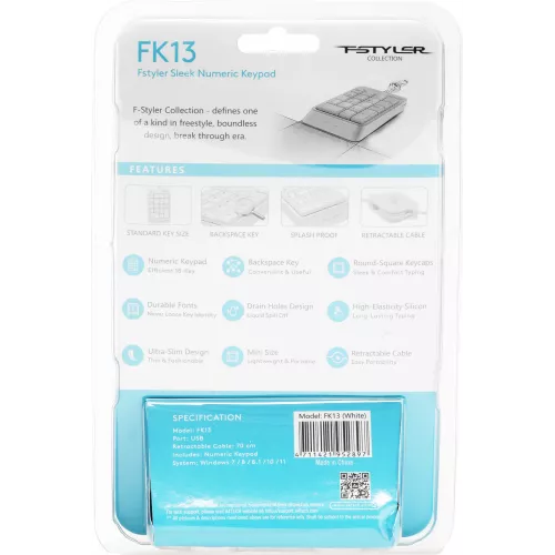 Числовой блок A4Tech FK13 белый USB slim для ноутбука (FK13 USB ( WHITE )) кабель 0.7м