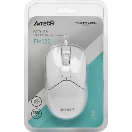 Мышь A4Tech Fstyler FM12S белый оптическая 1200dpi silent USB 3but (FM12S WHITE)