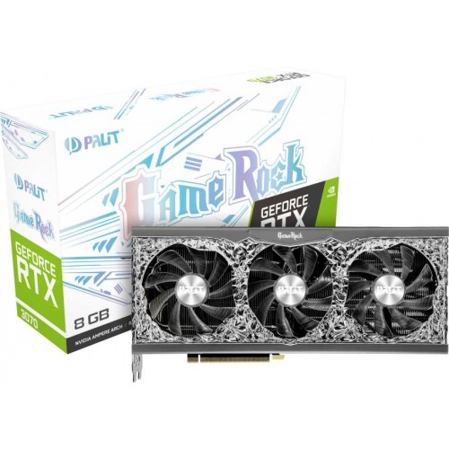Видеокарта Palit PCI-E 4.0 PA-RTX3070 GAMEROCK 8G V1 LHR NVIDIA GeForce RTX 3070 8Gb 256bit GDDR6 1500/14000 HDMIx1 DPx3 HDCP Ret