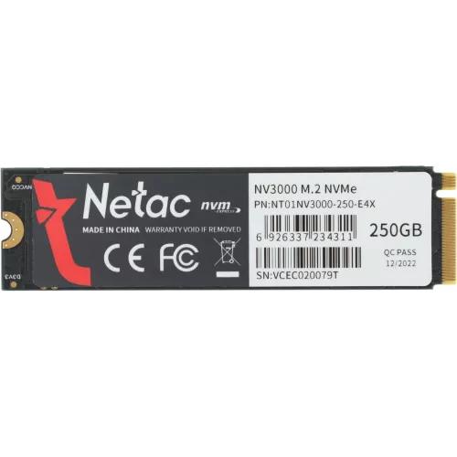 Накопитель SSD Netac PCIe 3.0 x4 250GB NT01NV3000-250-E4X NV3000 M.2 2280