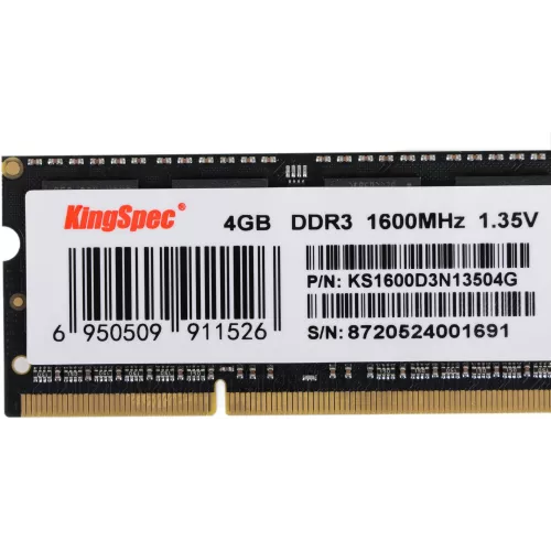 Память DDR3 4GB 1600MHz Kingspec KS1600D3N13504G RTL PC3-12800 CL11 SO-DIMM 204-pin 1.35В single rank Ret