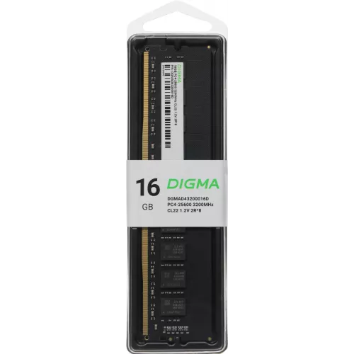 Память DDR4 16Gb 3200MHz Digma DGMAD43200016D RTL PC4-25600 CL22 DIMM 288-pin 1.2В dual rank Ret