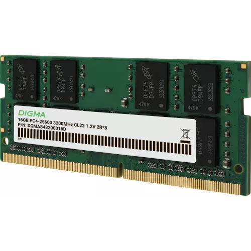 Память DDR4 16Gb 3200MHz Digma DGMAS43200016D RTL PC4-25600 CL22 SO-DIMM 260-pin 1.2В dual rank Ret
