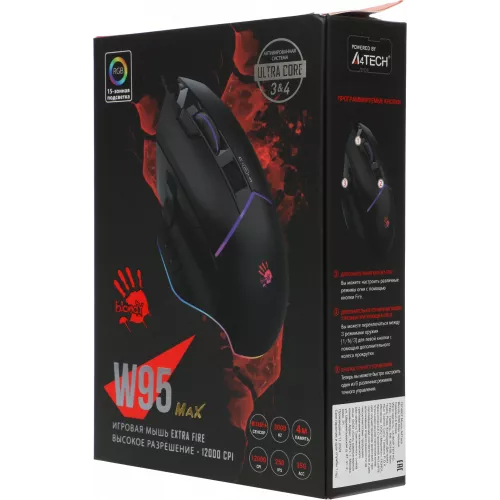 Мышь A4Tech Bloody W95 Max черный оптическая 12000dpi USB 10but (W95 MAX STONE BLACK)