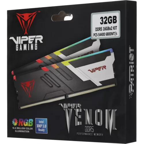 Память DDR5 2x16Gb 6800MHz Patriot PVVR532G680C34K Viper Venom RGB RTL Gaming PC5-54400 CL34 DIMM 288-pin 1.4В kit с радиатором Ret