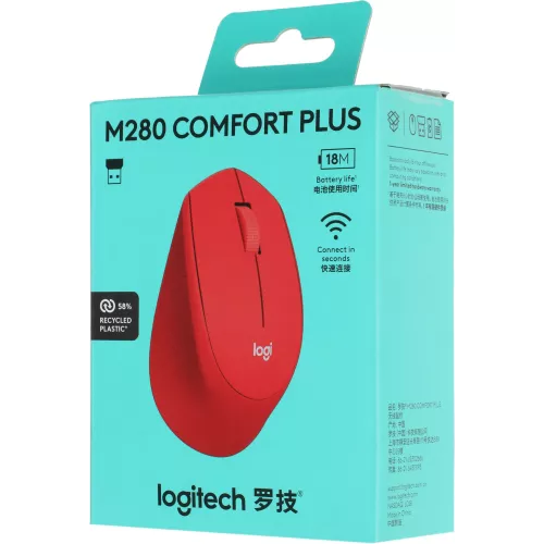 Мышь Logitech M280 красный оптическая 1000dpi беспров. USB 2but (910-004308)