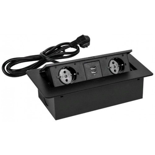 Сетевой разветвитель Premier PX/BL-HOR-2R-2USB-BLK 1.8м (2 розетки) черный (коробка)