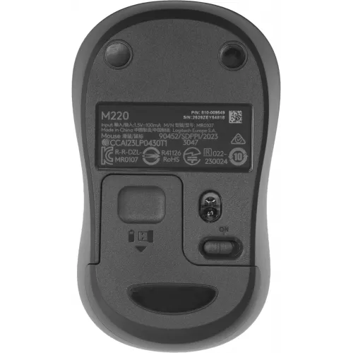 Мышь Logitech Silent M220 темно-серый/черный оптическая 1000dpi silent беспров. USB 2but (910-004895)