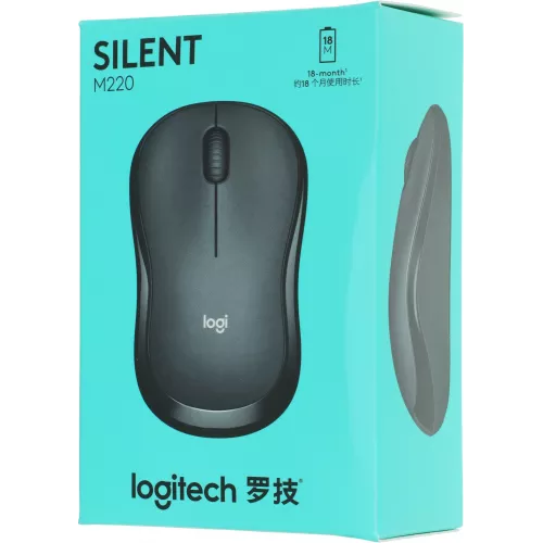 Мышь Logitech Silent M220 темно-серый/черный оптическая 1000dpi silent беспров. USB 2but (910-004895)