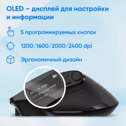 Мышь Оклик 502MW черный оптическая 2400dpi silent беспров. BT/Radio USB для ноутбука 9but (1978678)
