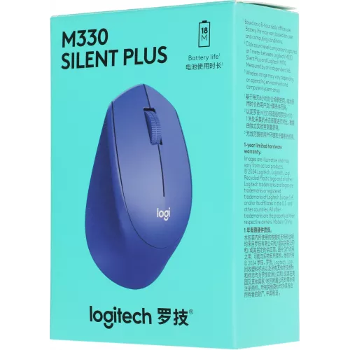 Мышь Logitech M330 Silent Plus синий оптическая 1000dpi silent беспров. USB 2but (910-004925)