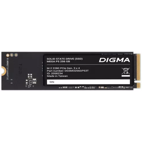 Накопитель SSD Digma PCIe 3.0 x4 256GB DGSM3256GP53T Mega P5 M.2 2280