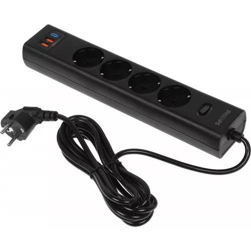 Сетевой фильтр Philips CHP8246BB/51 3м (4 розетки) черный (коробка)