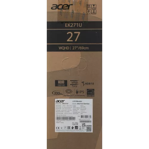 Монитор Acer 27" EK271UEbmiipx черный IPS LED 5ms 16:9 HDMI M/M матовая 1000:1 250cd 178гр/178гр 2560x1440 100Hz FreeSync DP Quad 2K (1440p) 3.5кг