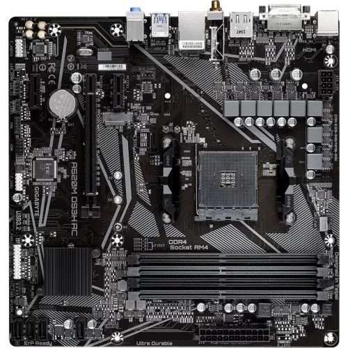 Материнская плата Gigabyte A520M DS3H AC Soc-AM4 AMD A520 4xDDR4 mATX AC`97 8ch(7.1) GbLAN RAID+HDMI+DP