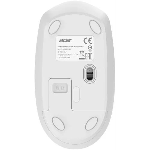 Мышь Acer OMR408 белый оптическая 1600dpi беспров. USB для ноутбука 4but (ZL.MCEEE.02Y)