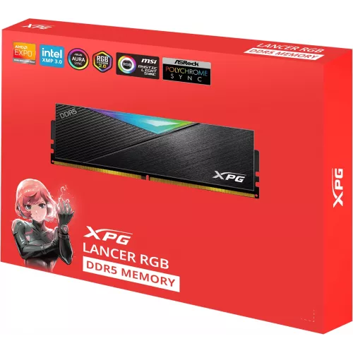 Память DDR5 2x32GB 6000MHz A-Data AX5U6000C3032G-DCLARBK XPG Lancer RGB RTL Gaming PC5-48000 CL30 DIMM 288-pin 1.35В kit dual rank с радиатором Ret