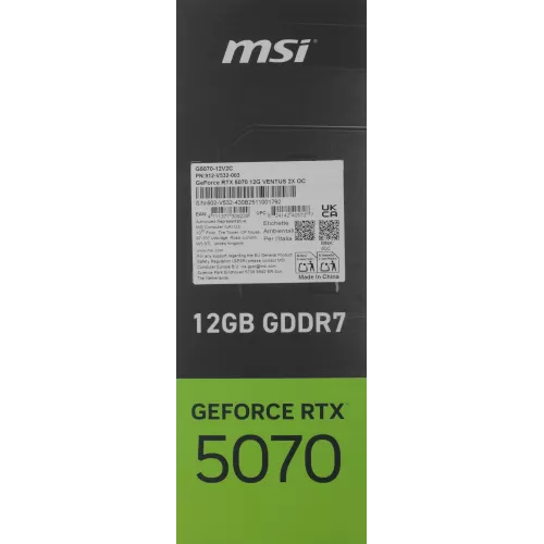 Видеокарта MSI PCI-E 5.0 RTX 5070 12G VENTUS 2X OC NVIDIA GeForce RTX 5070 12Gb 192bit GDDR7 2542/28000 HDMIx1 DPx3 HDCP Ret