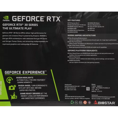Видеокарта Biostar PCI-E 4.0 VN3606TM82 NVIDIA GeForce RTX 3060Ti 8Gb 256bit GDDR6 1410/14000 HDMIx1 DPx3 HDCP Ret