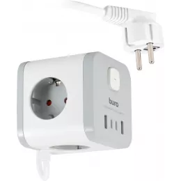 Сетевой удлинитель Buro BU-PC3.1UС-W 1.5м (3 розетки) белый (коробка)