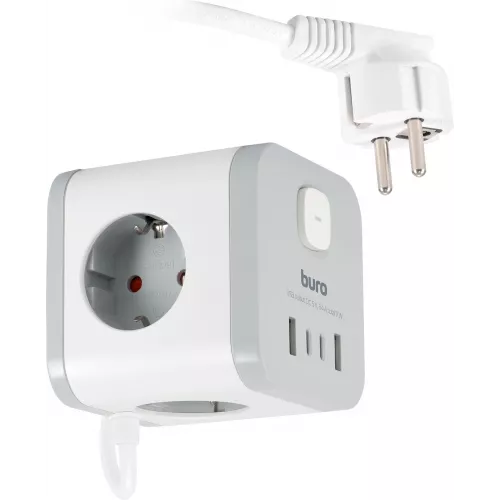 Сетевой удлинитель Buro BU-PC3.1UС-W 1.5м (3 розетки) белый (коробка)