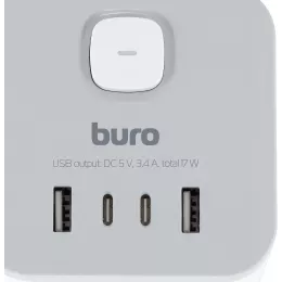 Сетевой удлинитель Buro BU-PC3.1UС-W 1.5м (3 розетки) белый (коробка)