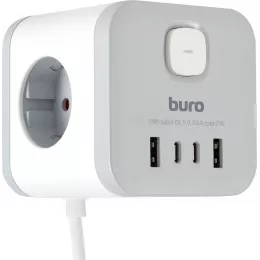 Сетевой удлинитель Buro BU-PC3.1UС-W 1.5м (3 розетки) белый (коробка)