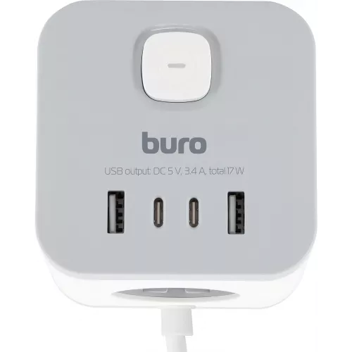 Сетевой удлинитель Buro BU-PC3.1UС-W 1.5м (3 розетки) белый (коробка)