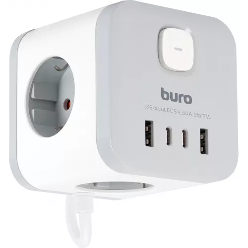 Сетевой удлинитель Buro BU-PC3.1UС-W 1.5м (3 розетки) белый (коробка)