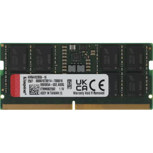 Память DDR5 16GB 6400MHz Kingston KVR64V52BS8-16 Valueram RTL PC5-51200 CL52 SO-DIMM 262-pin 1.1В single rank Ret