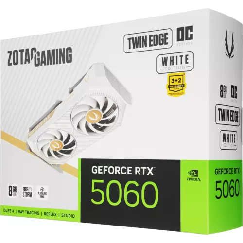 Видеокарта Zotac PCI-E 5.0 RTX 5060 TWIN EDGE OC WHITE ED NVIDIA GeForce RTX 5060 8Gb 128bit GDDR7 2527/28000 HDMIx1 DPx3 HDCP Ret