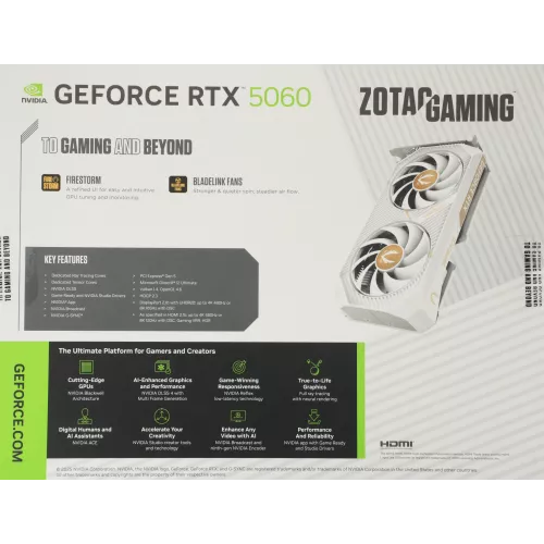 Видеокарта Zotac PCI-E 5.0 RTX 5060 TWIN EDGE OC WHITE ED NVIDIA GeForce RTX 5060 8Gb 128bit GDDR7 2527/28000 HDMIx1 DPx3 HDCP Ret