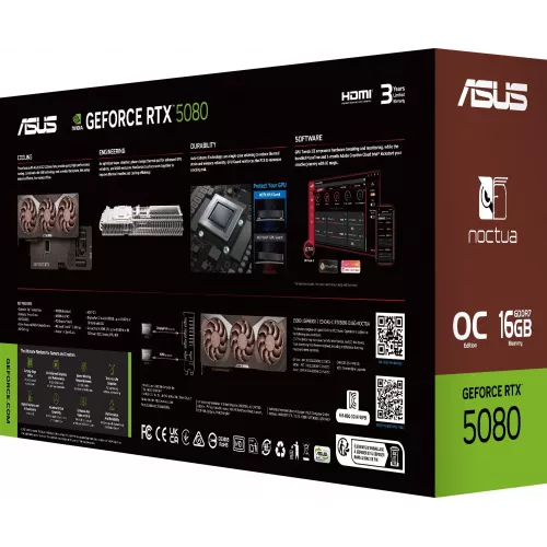 Видеокарта Asus PCI-E 5.0 RTX5080-O16G-NOCTUA NVIDIA GeForce RTX 5080 16Gb 256bit GDDR7 2700/30000 HDMIx2 DPx3 HDCP Ret