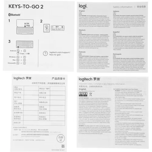 Клавиатура Logitech Keys-To-Go 2 графитовый/черный беспроводная BT slim Multimedia для ноутбука (920-012999)