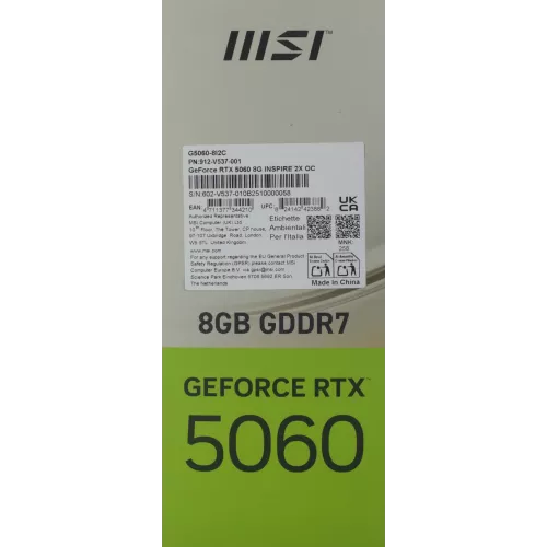 Видеокарта MSI PCI-E 5.0 RTX 5060 8G INSPIRE 2X OC NVIDIA GeForce RTX 5060 8Gb 128bit GDDR7 2535/28000 HDMIx1 DPx3 HDCP Ret