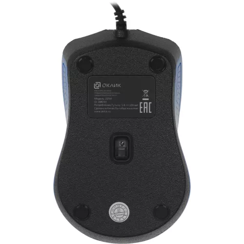 Мышь Оклик 225M черный/синий оптическая 1200dpi USB 3but (288233)