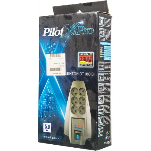 Сетевой фильтр Pilot X-Pro 5м (6 розеток) серый (коробка)