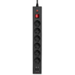 Сетевой фильтр Buro BU-SP1.8_USB_2A-B 1.8м (6 розеток) черный (коробка)