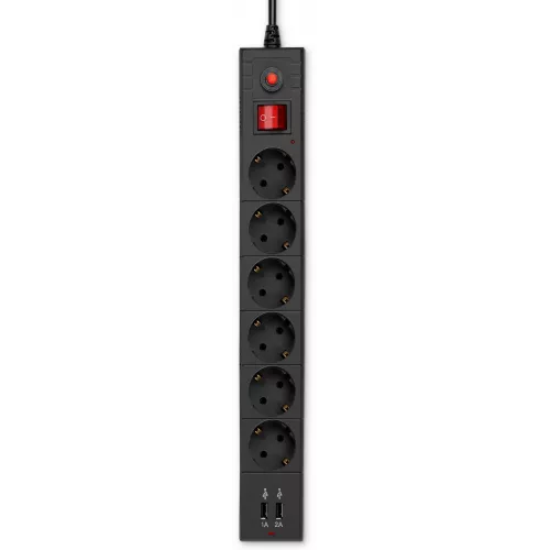 Сетевой фильтр Buro BU-SP1.8_USB_2A-B 1.8м (6 розеток) черный (коробка)
