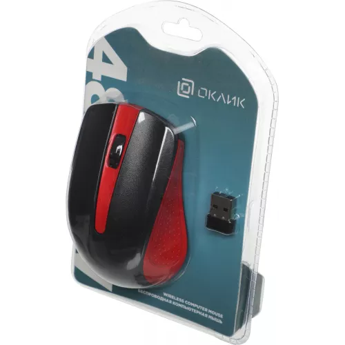 Мышь Оклик 485MW черный/красный оптическая 1600dpi беспров. USB для ноутбука 3but (997828)