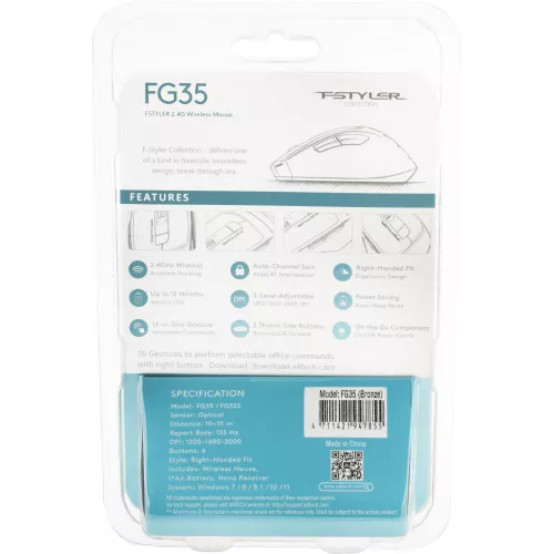 Мышь A4Tech Fstyler FG35 бронзовый/черный оптическая 2000dpi беспров. USB 6but (FG35 BRONZE)