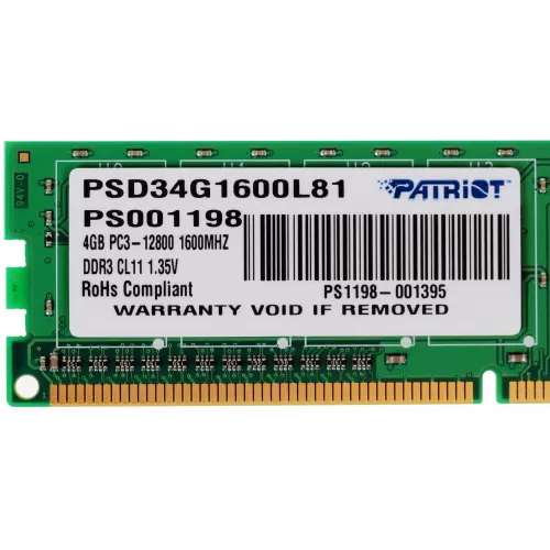Память DDR3L 4Gb 1600MHz Patriot PSD34G1600L81 Signature RTL PC3-12800 CL11 DIMM 240-pin 1.35В single rank Ret