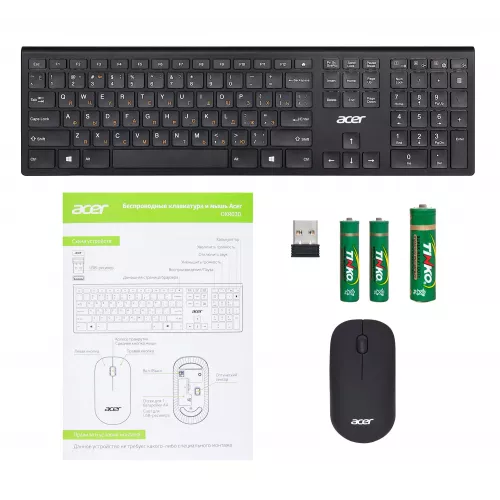 Клавиатура + мышь Acer OKR030 клав:черный мышь:черный USB беспроводная slim Multimedia (ZL.KBDEE.005)