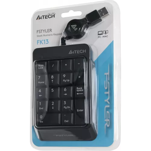 Числовой блок A4Tech FK13 серый USB slim для ноутбука (FK13 USB ( GREY)) кабель 0.7м